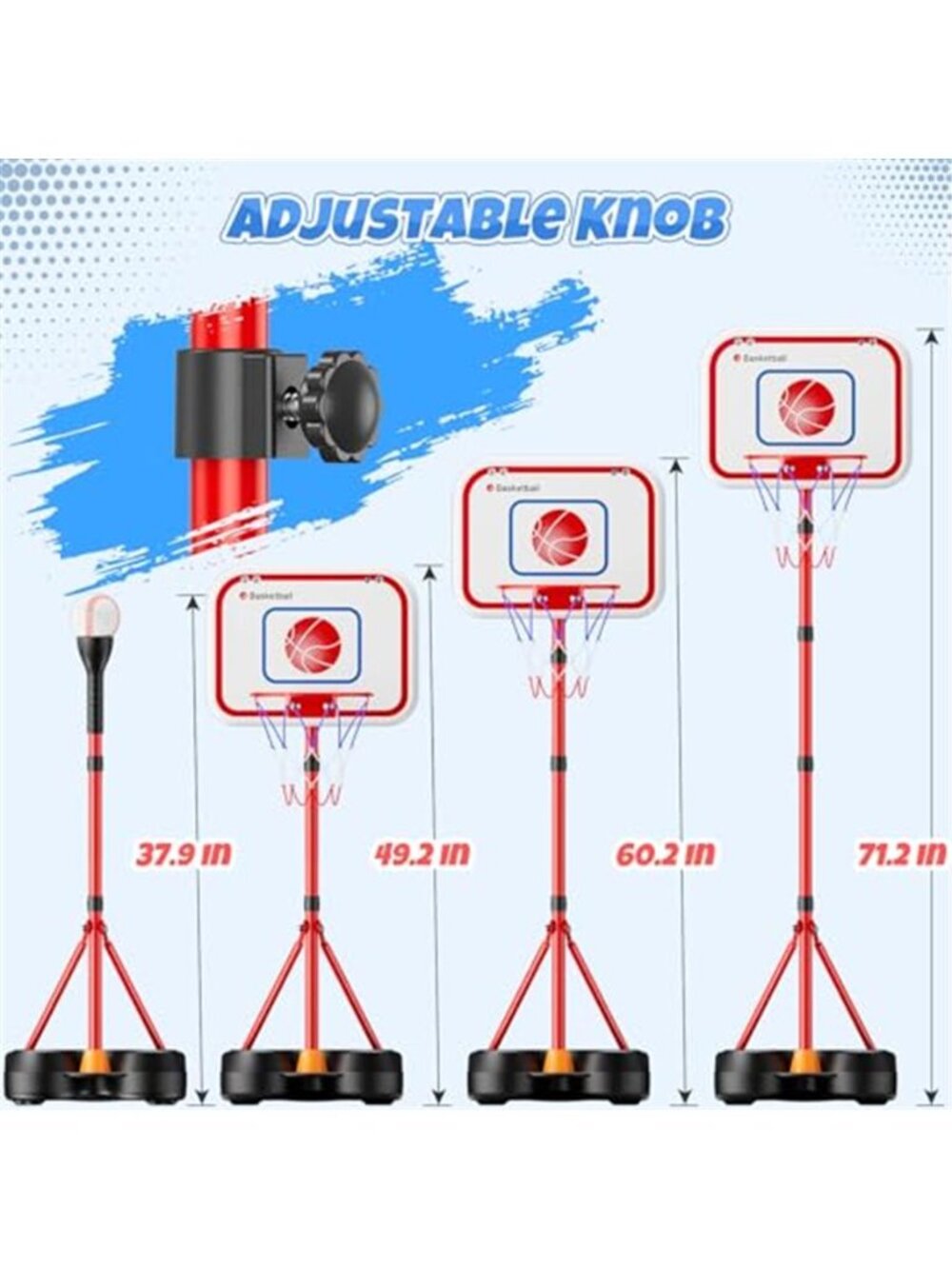 2 in 1 Kids Basketball Hoop and T Ball Set, Adjustable Basket Ball Stand,Hanging - Picture 3 of 6